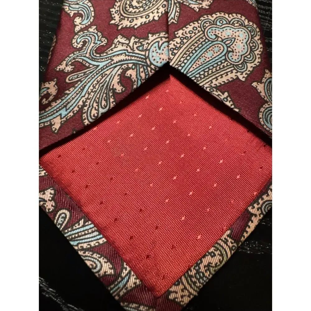 CUSTOM MADE IN ITALY 100% SILK TIE MAROON, TEAL, AND GOLD